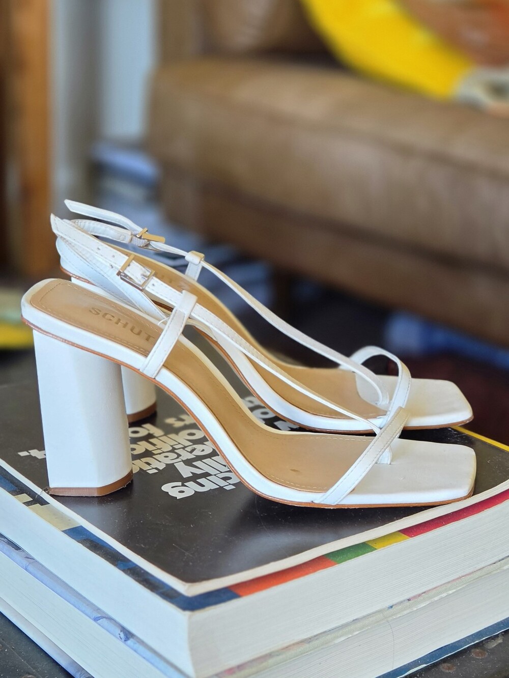 Schutz Heloise Block Heel Strappy Sandals - Deluxe Nap White